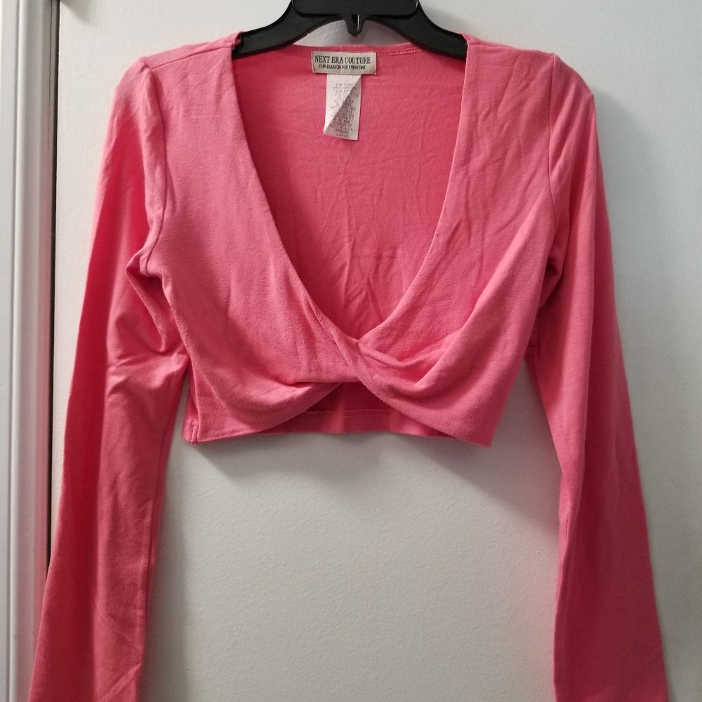 90's long sleeve cross over front crop top